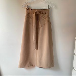 ELLERY Tan A-line Calf Length Skirt w/ Rhinestone Belt